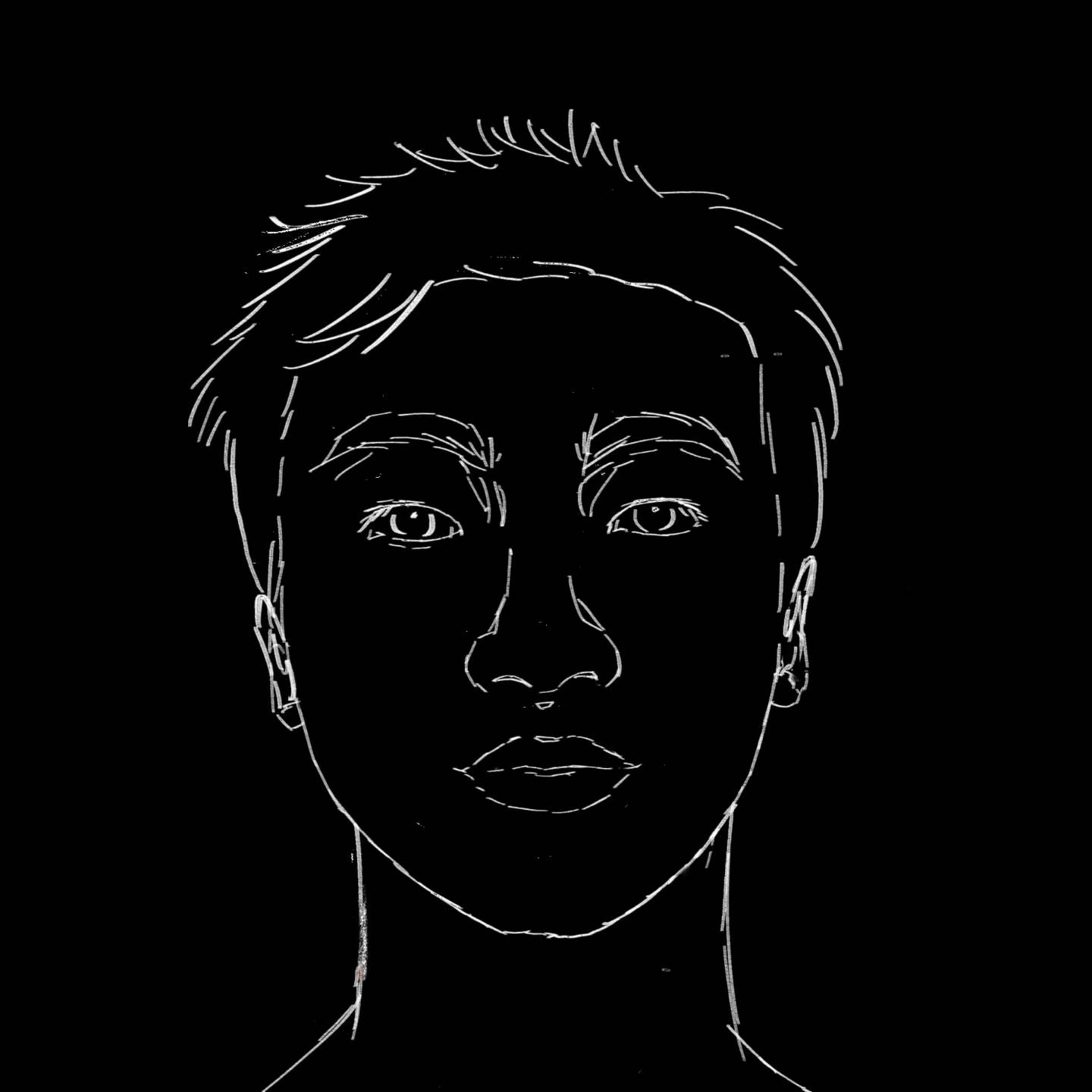 White line portrait on black